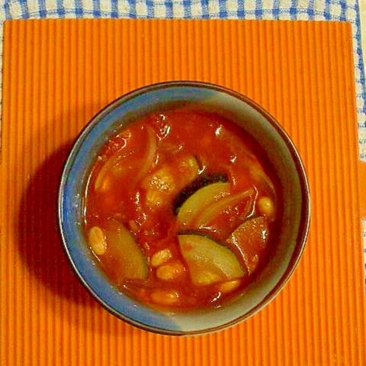 ズッキーニと大豆のトマトスープ♪
